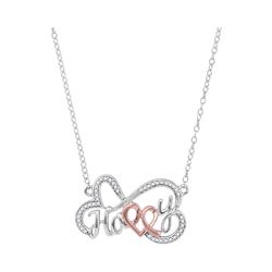Diamond Heart Happy Pendant Necklace 1/8 Cttw 10kt White Gold