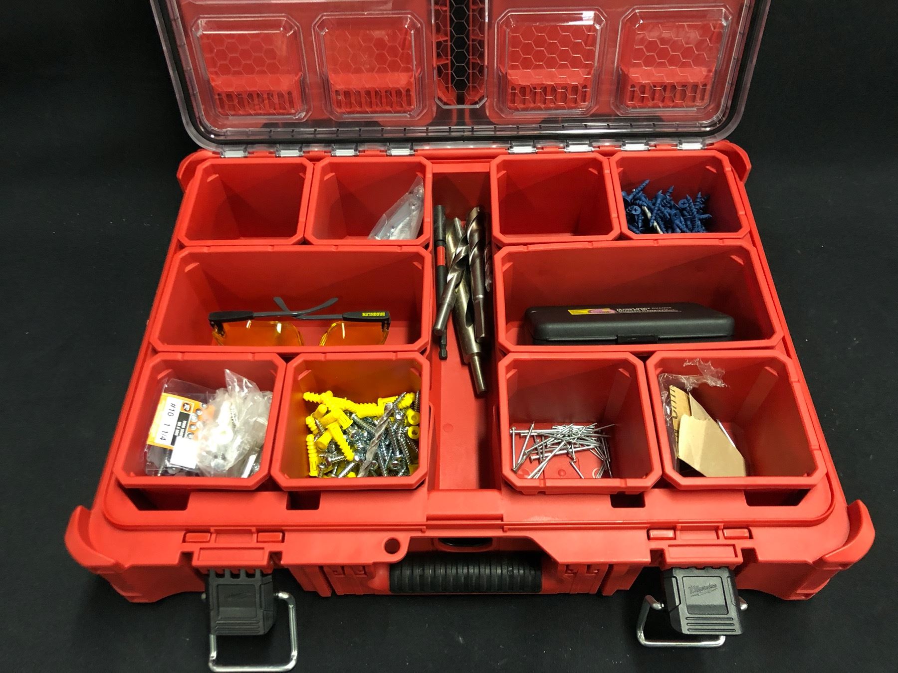 MILWAUKEE PACKOUT TOOL BOX WITH ASSORTED TOOLS AND PARTS Able Auctions