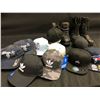 Image 2 : LOT OF ASSORTED HATS AND BOOTS, BOOTS ARE SIZES 13 & 11W
