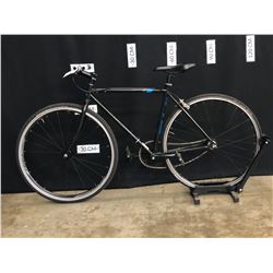 BLACK TRACK SINGLE SPEED ROAD BIKE, SPROCKETS MISALIGNED, MAINTENANCE AND REPAIRS NEEDED, HEADSET