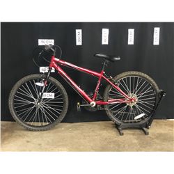 RED HUFFY GRANITE 18 SPEED YOUTH SIZE MOUNTAIN BIKE, GENERALLY WORKING BUT NEEDS MAINTENANCE,