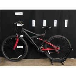 BLACK AND RED SUPERCYCLE 18 SPEED FULL SUSPENSION MOUNTAIN BIKE, STANDOVER HEIGHT: 76 CM