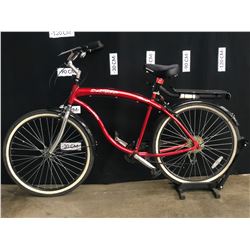 RED KENT DELRIO 7 SPEED CRUISER BIKE, DERAILLEUR BENT/DAMAGED, STANDOVER HEIGHT: 80 CM