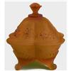Image 1 : Tiffin ROSES Footed Amber w/ Gold Jar #838202