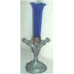 ArtNouveau Style pewter and cobalt vase. #849120
