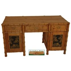 Faux Bamboo oriental style desk Solid pine hand #866491