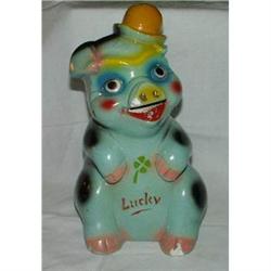 Piggy Bank Chalkware 12" Tall Named Lucky #871732