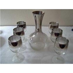 Vintage Silver Lusterware Decanter and 6 Wines #871734