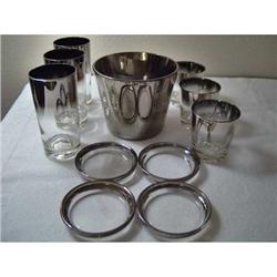 Vintage Silver Lusterware Ice Bucket 6 Glasses #871735