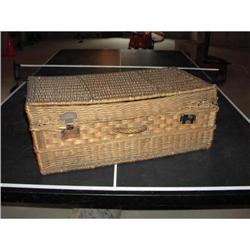 Antique Woven Basket or Wicker  Suitcase  #871758