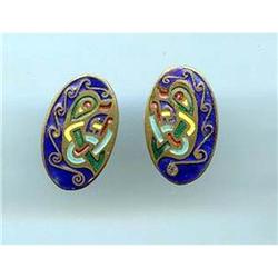 Art Deco Enamel on Brass Clip Earrings #871794