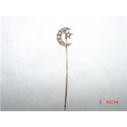  Victorian 10kt Seed Pearl Star Moon Stickpin #871807