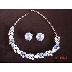 Blue Thermoset Plastic Necklace Earrings Lucite #871876