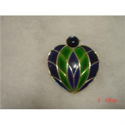 WEISS Blue Green Enamel Brooch Blue Glass #871909