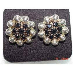 WEISS  Black Glass Rhinestone Earrings #871941