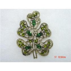 Green Emerald Rhinestone Leaf Brooch or pin #871950