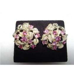 Star Pink Rhinestone Earrings Gold Leaves #871967