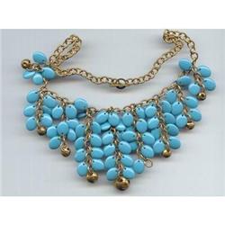  Turquoise Glass Beaded Necklace Bib Style #872024