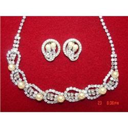 CINER Pearl Rhinestone set Necklace Earrings #872303