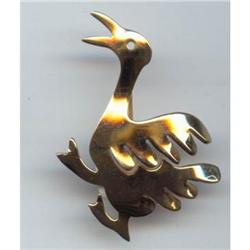  Sterling  Vermeil  Duck Brooch Art Deco #872341