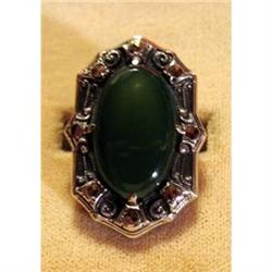 Sterling, Marcasite Chrysophase Ring SIGNED  #872406