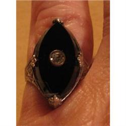  Sterling Onyx Filigree Ring Art Deco #872409