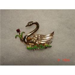 Rare Art Deco CORO Vermeil Swan Brooch Enamel #872444