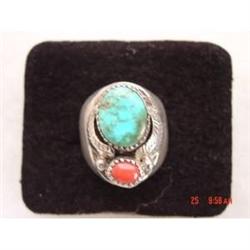 Mens Mexican Sterling Ring Turquoise Coral #872456