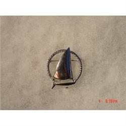 STERLING Signed HLP Sailboat Brooch pin #872465