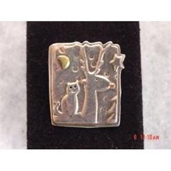 Estate Signed F.F Sterling Brooch Deer Cat Moon #872469