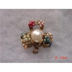 Art Deco Baroque Pearl Rhinestone Flower Brooch #872544