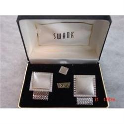 SWANK Silver Cuff links tie clasp in original #872545