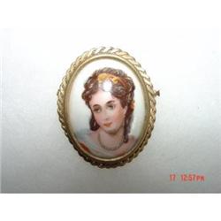 Victorian Porcelain Signed Lady Brooch Limoges #872584