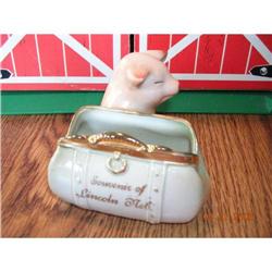 Antique German Pink Porcelain Pig with Purse  #873341