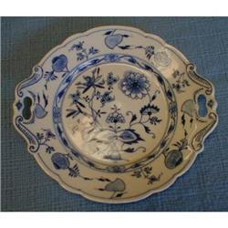 ANTIQUE BLUE ONION FLOW BLUE 2 HANDLED PLATTER #873354