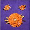 Vintage Orange Enamel Metal Brooch & Earrings  #873431