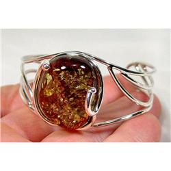 Sparkling Green Baltic Amber Sterling Bracelet #873598