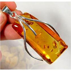 Stunning Cognac Baltic Amber Sterling Pendant #873805