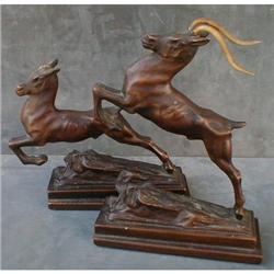 ARMOR Bronze Antelope BOOKENDS with Horns #873815