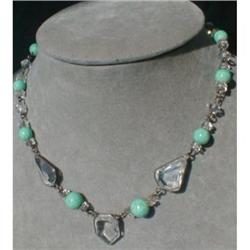 Crystals, Green Beads Necklace VINTAGE #873816
