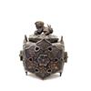 Old Japanese Bronze Sq Incense Burner Fu Dog #874573