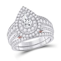 14kt Two-tone Gold Pear Diamond Bridal Wedding Engagement Ring Band Set 2.00 Cttw