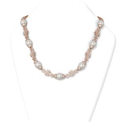 18 ctw Diamond and Pearl Necklace 18K Rose Gold