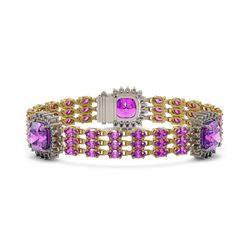 34.24 ctw Amethyst & Diamond Bracelet 14K Yellow Gold