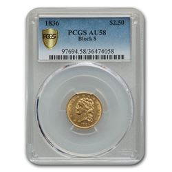 1836 $2.50 Gold Classic Head AU-58 PCGS (Block 8)