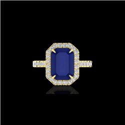 5.33 ctw Sapphire And Micro Pave VS/SI Diamond Ring 18K Yellow Gold