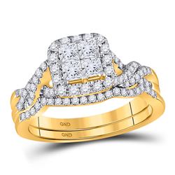 14kt Yellow Gold Princess Diamond Bridal Wedding Engagement Ring Band Set 1.00 Cttw
