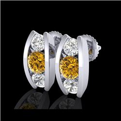 2.18 ctw Intense Fancy Yellow Diamond Art Deco Earrings 18K White Gold