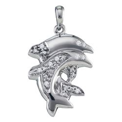 10kt White Gold Round Diamond Dolphin Animal Pendant 1/6 Cttw