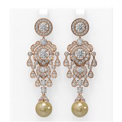 9.4 ctw Diamond and Pearl Earrings 18K Rose Gold